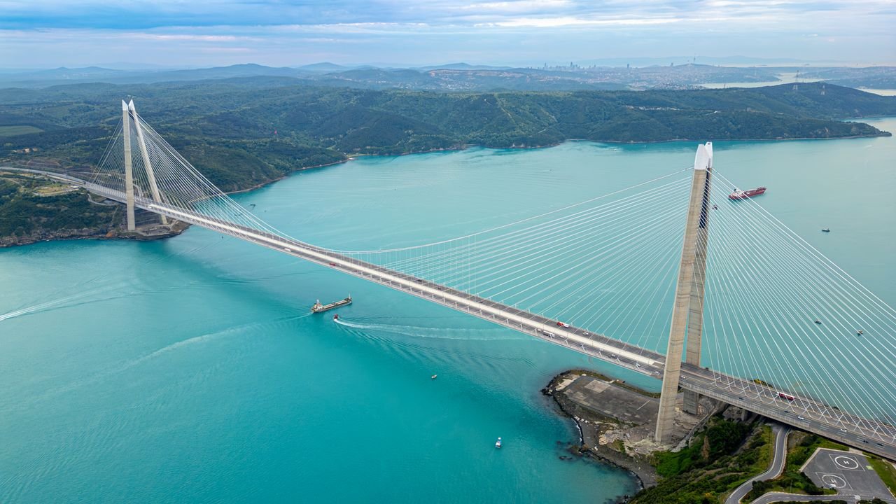 Mastering the First Impression: Your intriguing post title goes here Aerial shot of the Yavuz Sultan Selim Bridge spanning the Bosphorus Strait in Istanbul, Türkiye.